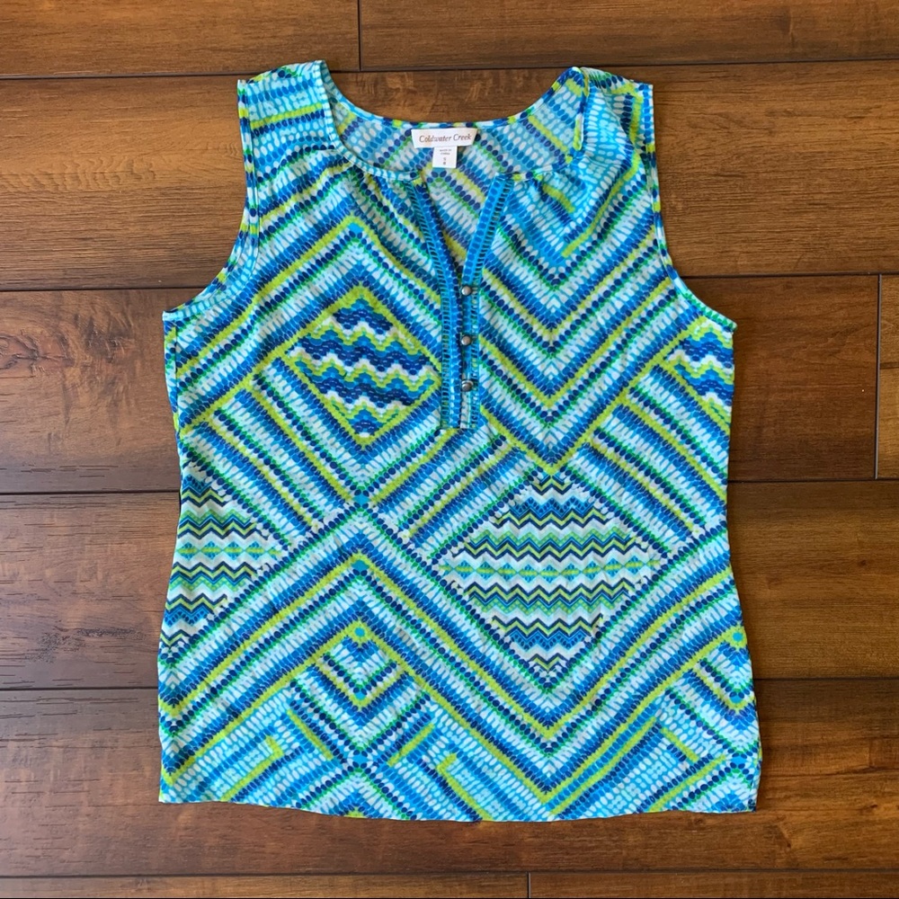 Coldwater Creek Semi sheer vibrant tank top S 8